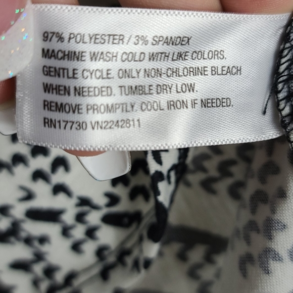 Black Off White Patterned Empire Tee Pleather Hem - Picture 6 of 9